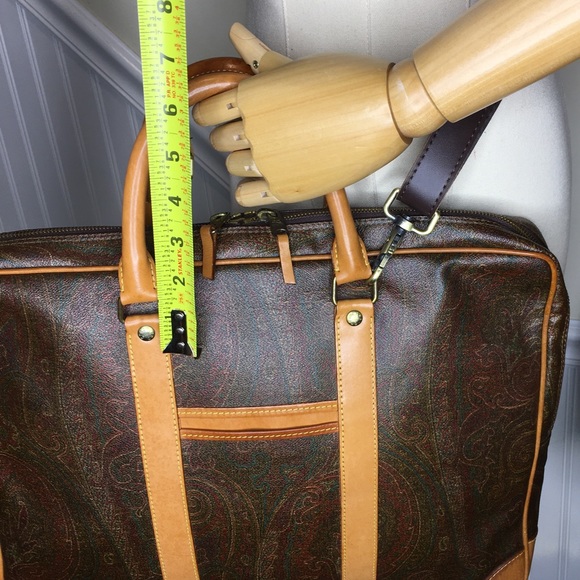 ETRO MILANO Red Paisley Coated Canvas Vachetta Leather Briefcase Laptop File Bag - Picture 9 of 17